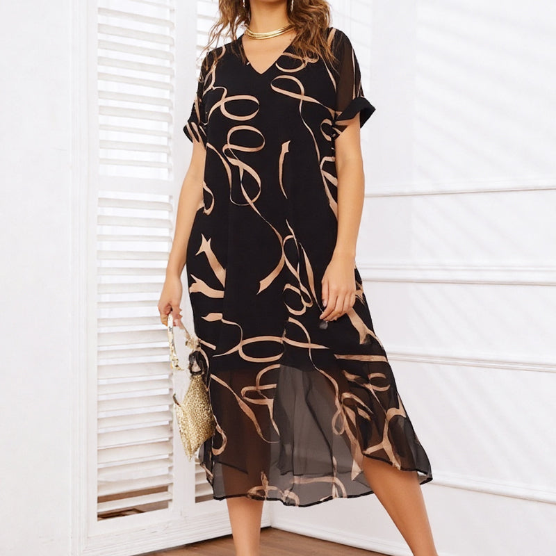 Flowing maxi dress with V-neck and print