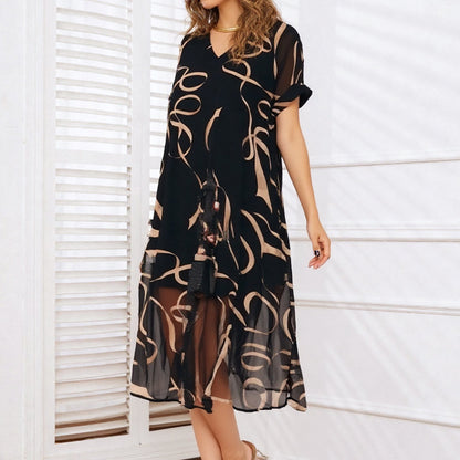Flowing maxi dress with V-neck and print