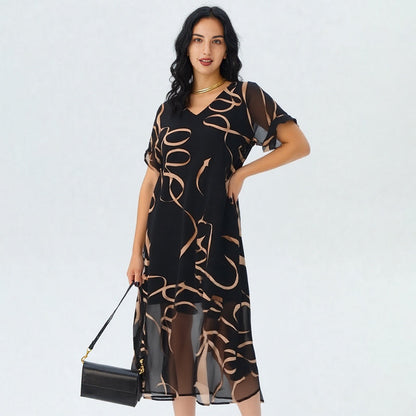 Flowing maxi dress with V-neck and print