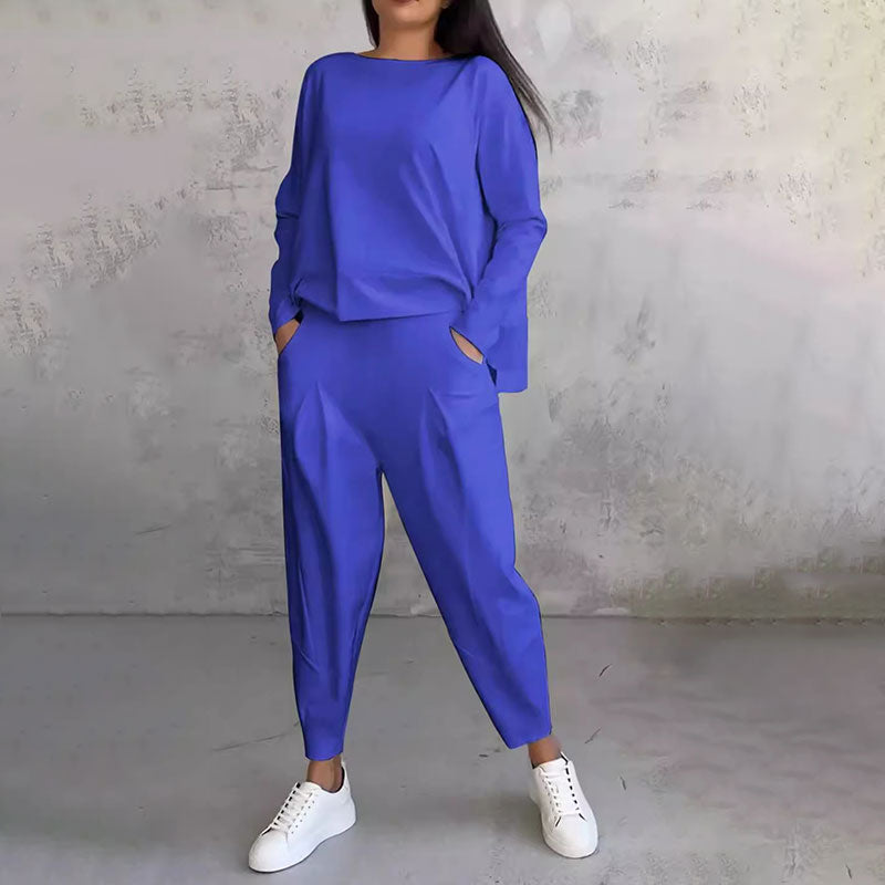 Long sleeves with round neck ＆ Trousers 2-piece set