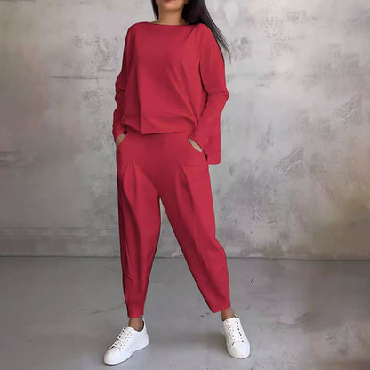 Long sleeves with round neck ＆ Trousers 2-piece set
