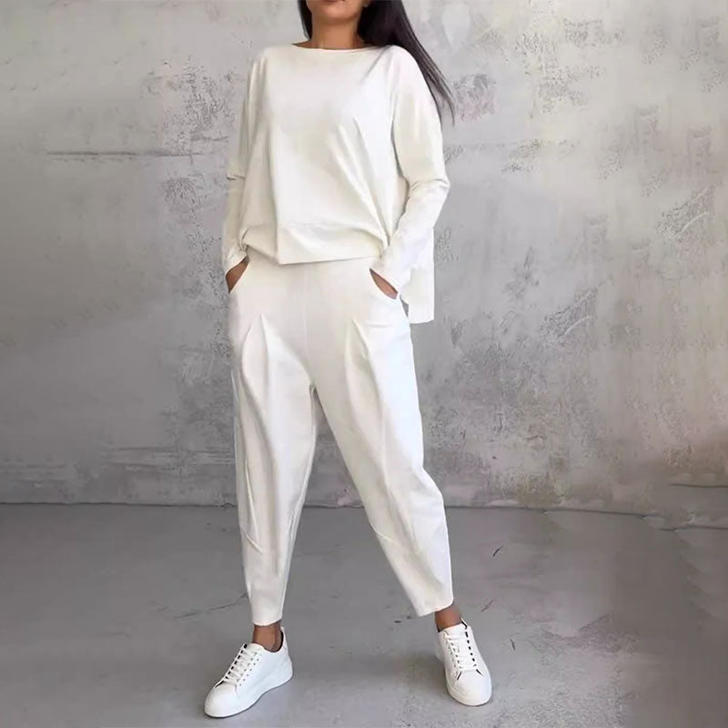 Long sleeves with round neck ＆ Trousers 2-piece set