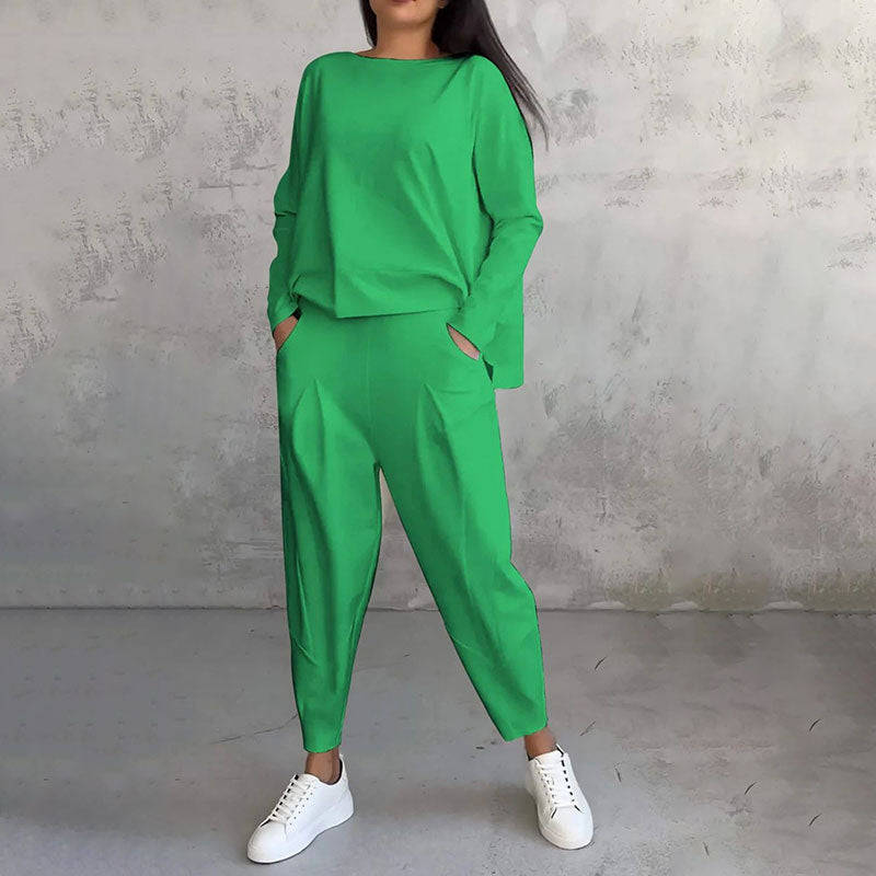 Long sleeves with round neck ＆ Trousers 2-piece set