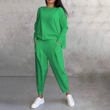 Long sleeves with round neck ＆ Trousers 2-piece set